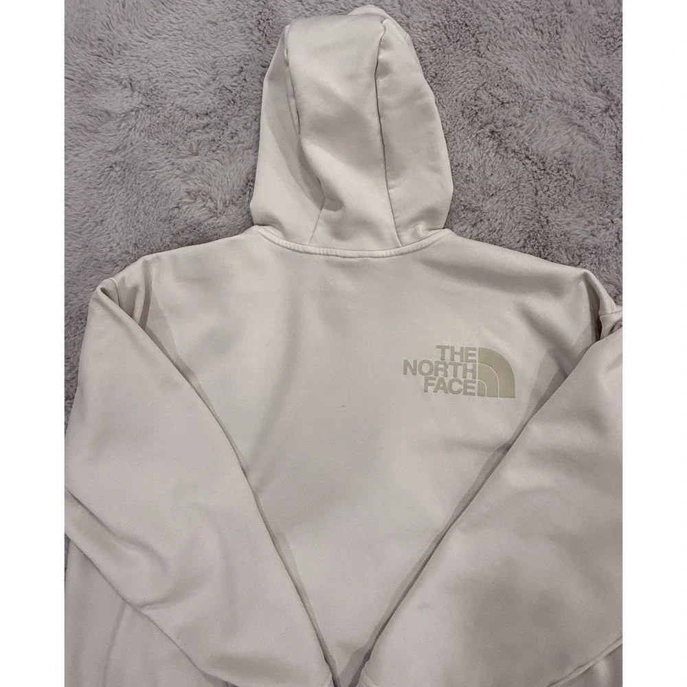 The North Face Men's White Pullover Fleece Hoodie Logo Pockets Drawstring Size M